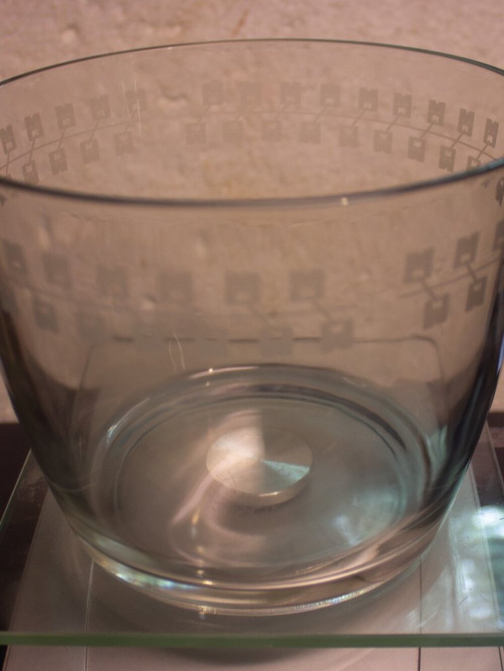 Clear Etched Glass Bowl – Decorative Geometric Band – 5.75" Wide